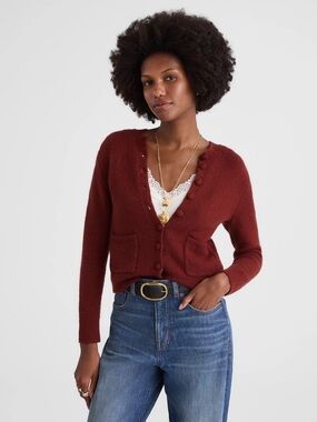 Madewell Patch-Pocket Cotton-Blend Cardigan - Deep Rust - Size Medium